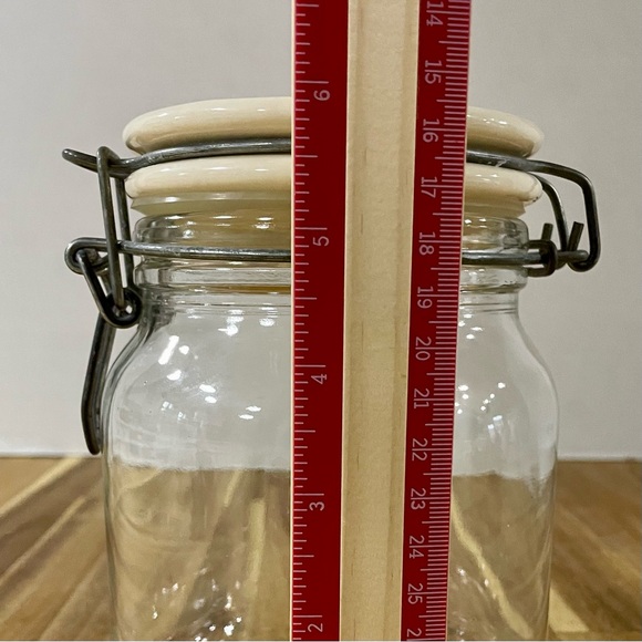 Unique Anchor Hocking Clear Jar Canister With Wire Clamp & Cream Ceramic Lid VTG - Picture 7 of 9